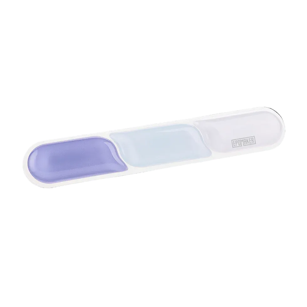 Angled view of the blue EPOMAKER CloudGel keyboard wrist rest on white