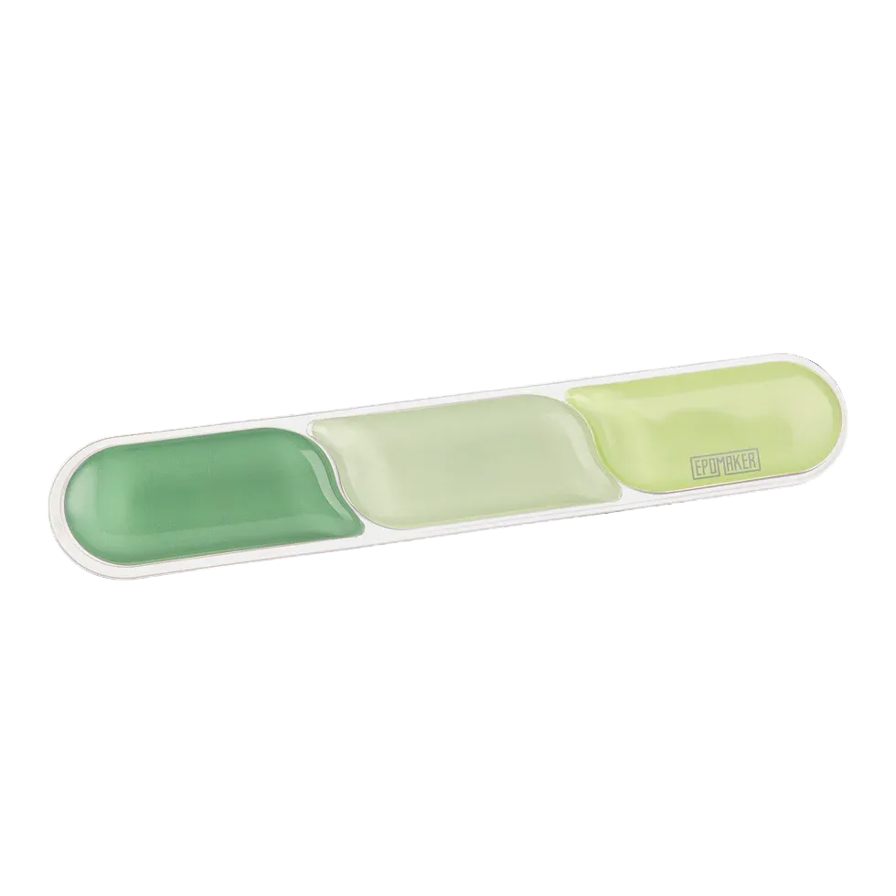 Angled view of the green EPOMAKER CloudGel keyboard wrist rest on white