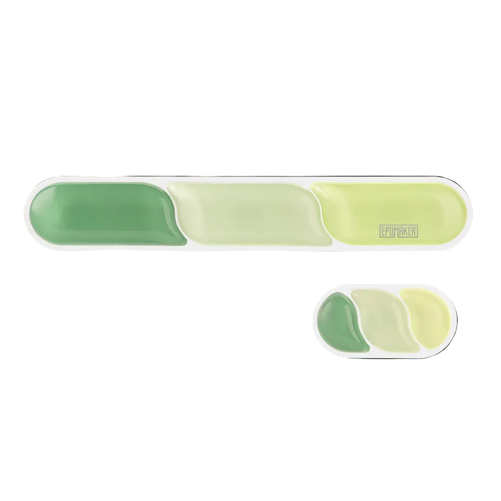 Top view of green EPOMAKER CloudGel keyboard and mouse wrist rests on white