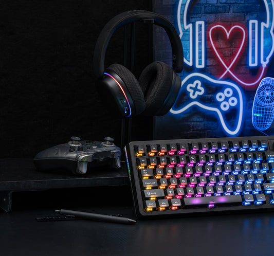 Angled view of the black EPOMAKER HE75 V2 Hall Effect gaming keyboard with RGB backlighting