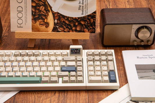 EPOMAKER RT98 retro modular mechanical keyboard with right-mounted numpad and Mini TV display