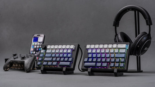 Black EPOMAKER Split70 wireless split mechanical keyboard with RGB lighting and independently positioned halves