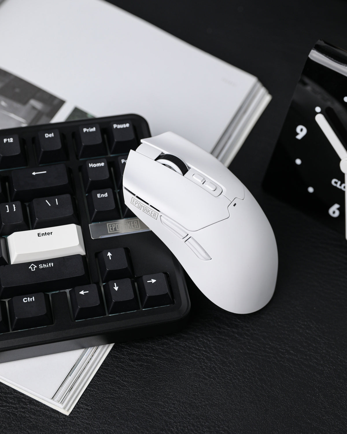 White EPOMAKER Click wireless gaming mouse in a desktop setup