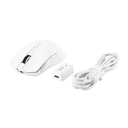 White EPOMAKER Click mouse with receiver, cable, manual and grip tape