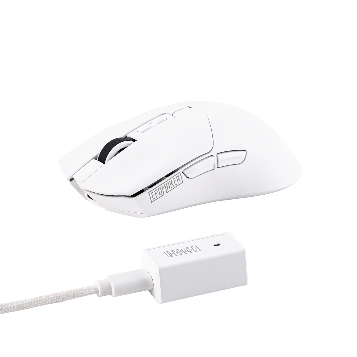 White EPOMAKER Click mouse with its 2.4GHz receiver and USB cable