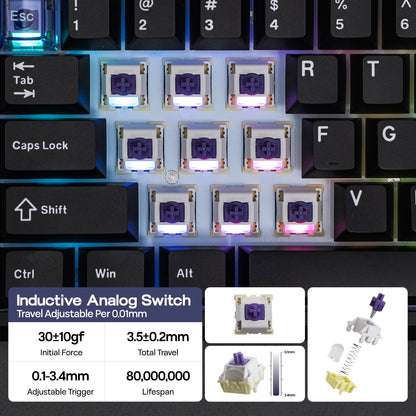 Close-up of the EPOMAKER Magcore65 Lite 65% inductive analogue gaming keyboard with Core switches