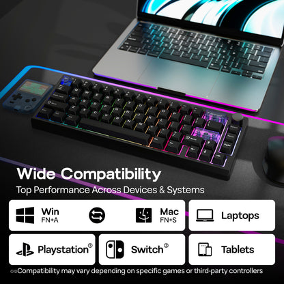 EPOMAKER Magcore65 Lite 65% inductive analogue gaming keyboard showing multi-platform compatibility