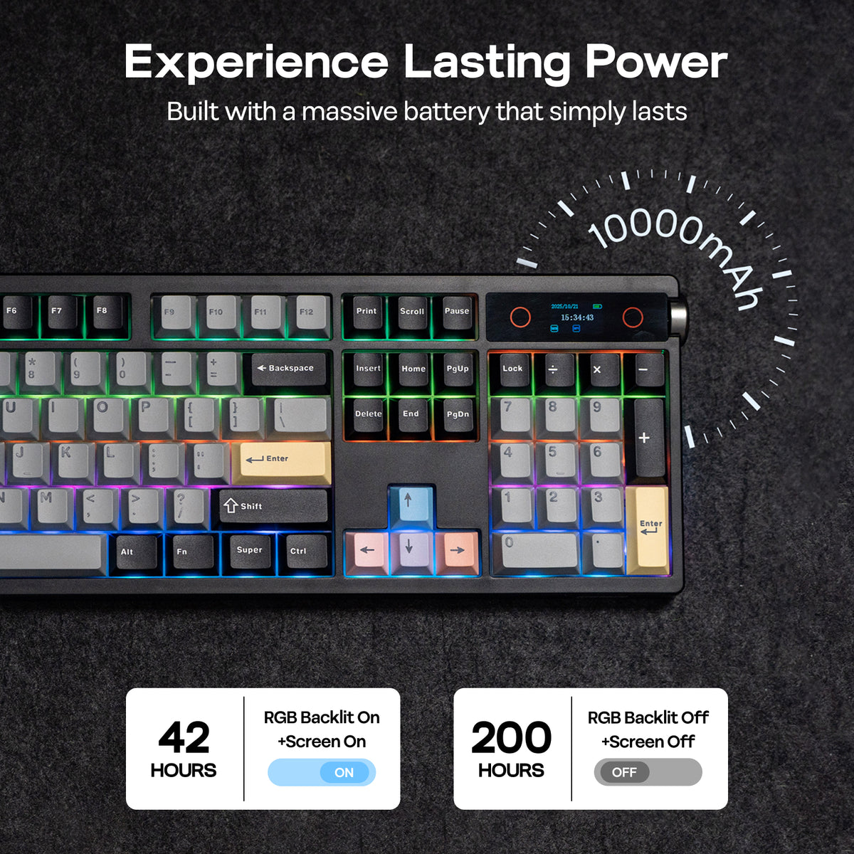 Black EPOMAKER TH108 PRO full-size wireless mechanical keyboard highlighting its 10,000 mAh battery
