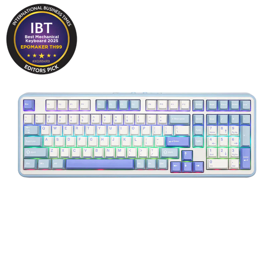 Top view of the white EPOMAKER TH99 96% wireless mechanical keyboard with RGB backlighting