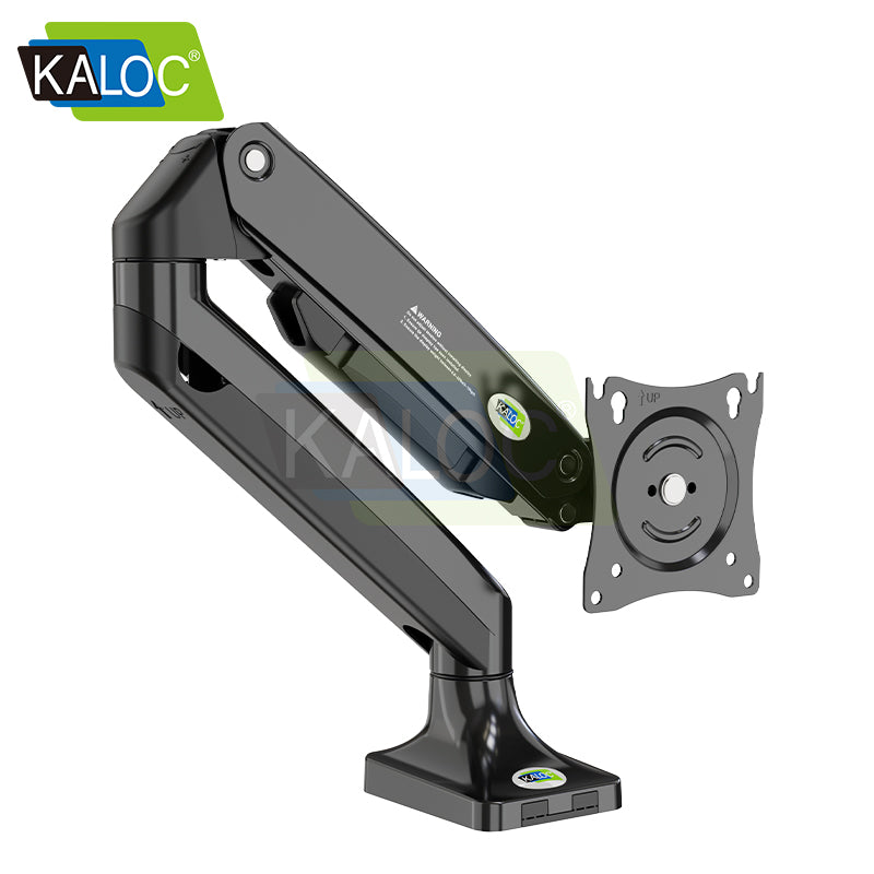 Black KALOC DS110 gas-spring monitor arm with base and VESA mounting plate.