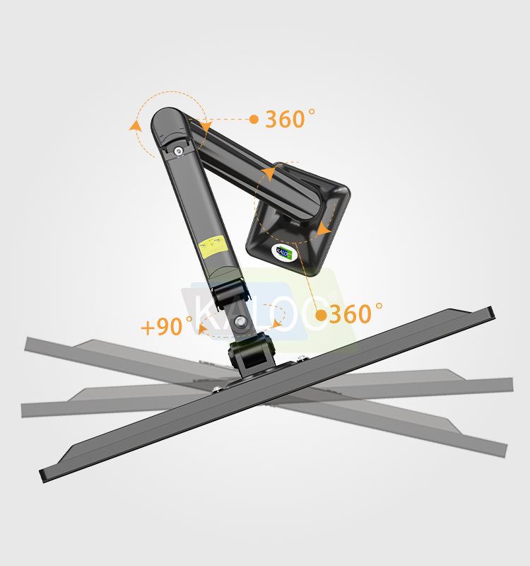Top view of the KALOC DS110 showing arm swivel and horizontal monitor positions.